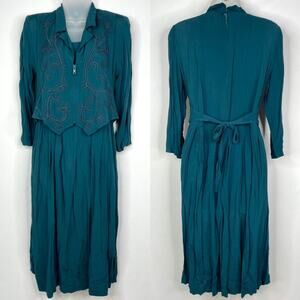 Vintage Karin Stevens Teal Layered Look Dress